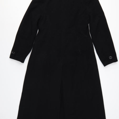 C&A Yessica Women Black UK 12 Long Wool Cashmere Fur Trim Overcoat