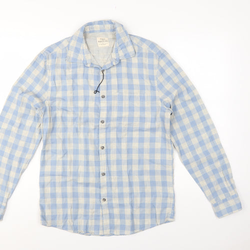 Marks and Spencer Men’s Blue Check Cotton Shirt Small Regular Fit
