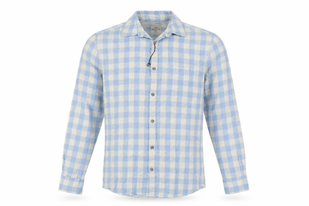 Front view of Marks & Spencer Men’s Blue Check Cotton Shirt Small Regular Fit