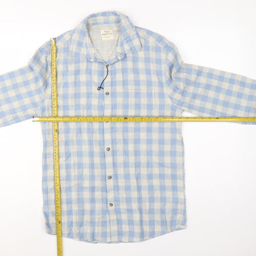 Marks and Spencer Men’s Blue Check Cotton Shirt Small Regular Fit