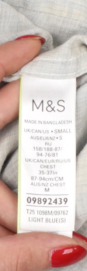 Marks and Spencer Men’s Blue Check Cotton Shirt Small Regular Fit