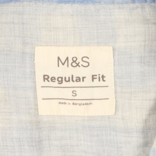 Marks and Spencer Men’s Blue Check Cotton Shirt Small Regular Fit