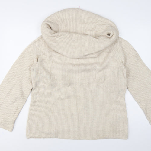 H&M Women Ivory Roll Neck Knit Jumper UK 12 M Long Sleeve