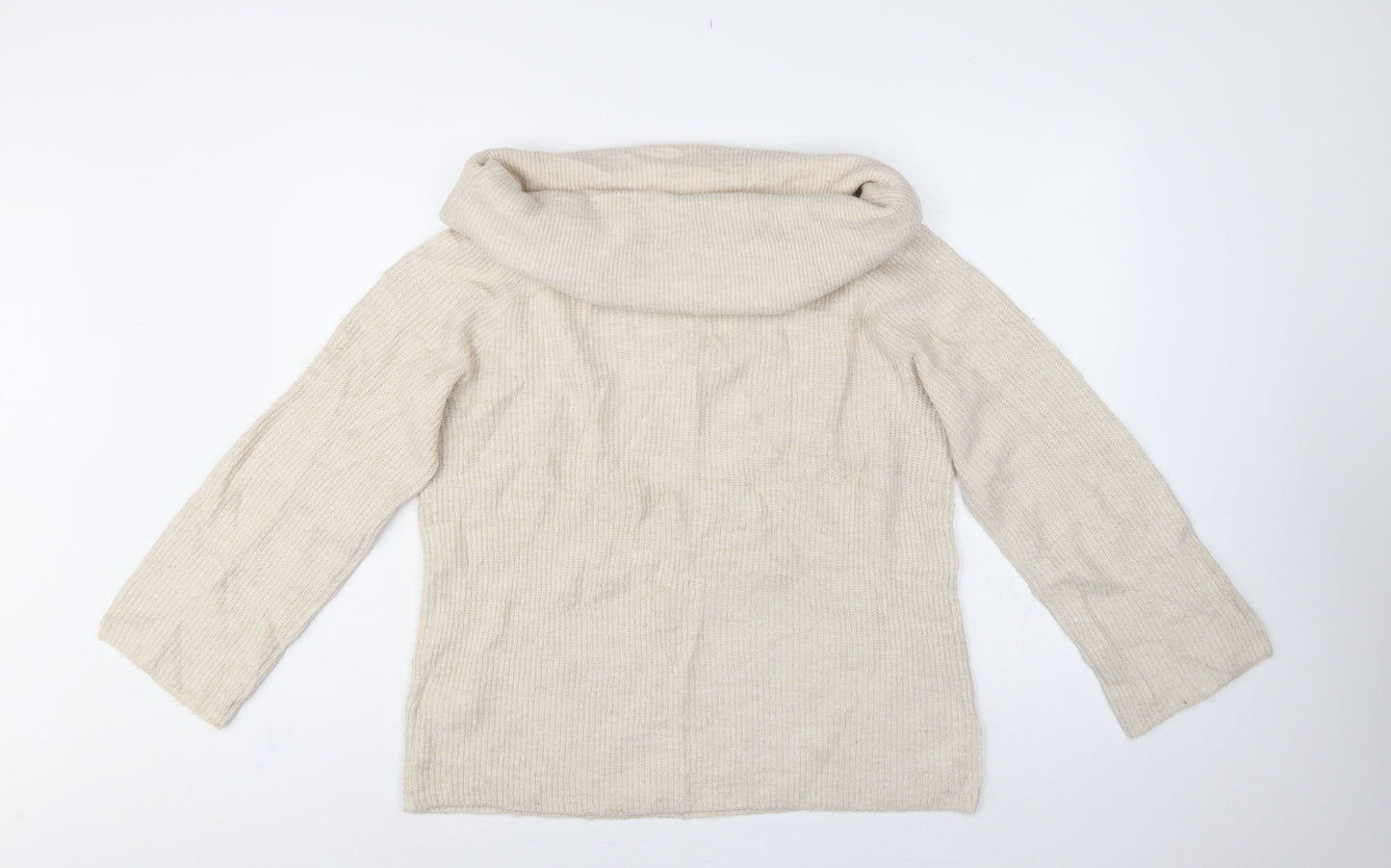 H&M Women Ivory Roll Neck Knit Jumper UK 12 M Long Sleeve