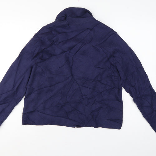 Tahari Women Blue L Double-Breasted Collared Knit Cardigan Gold Buttons