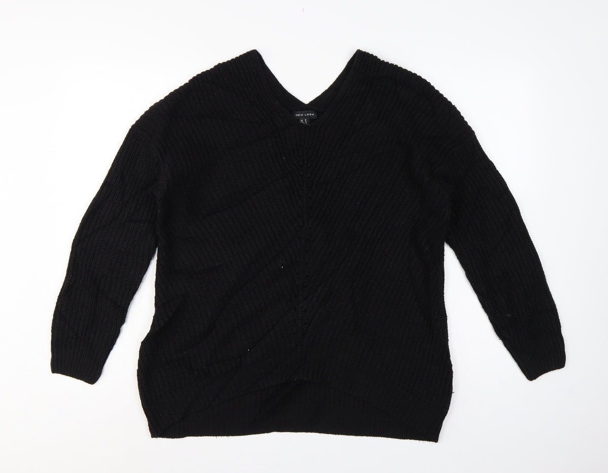 New Look Women’s Black Size S V-Neck Cable Knit Pullover Jumper