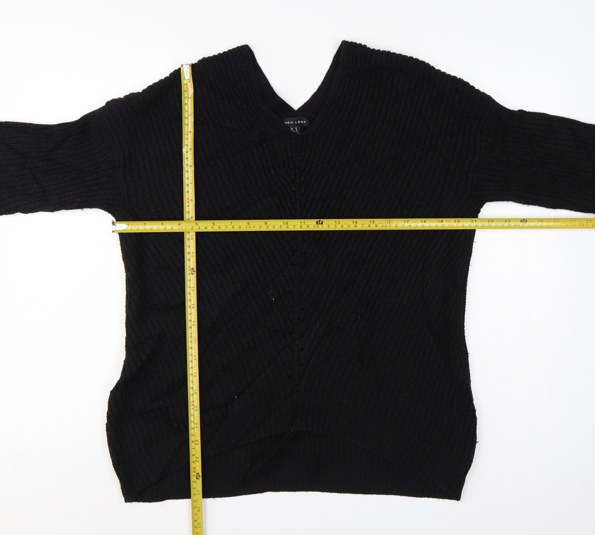 New Look Women’s Black Size S V-Neck Cable Knit Pullover Jumper