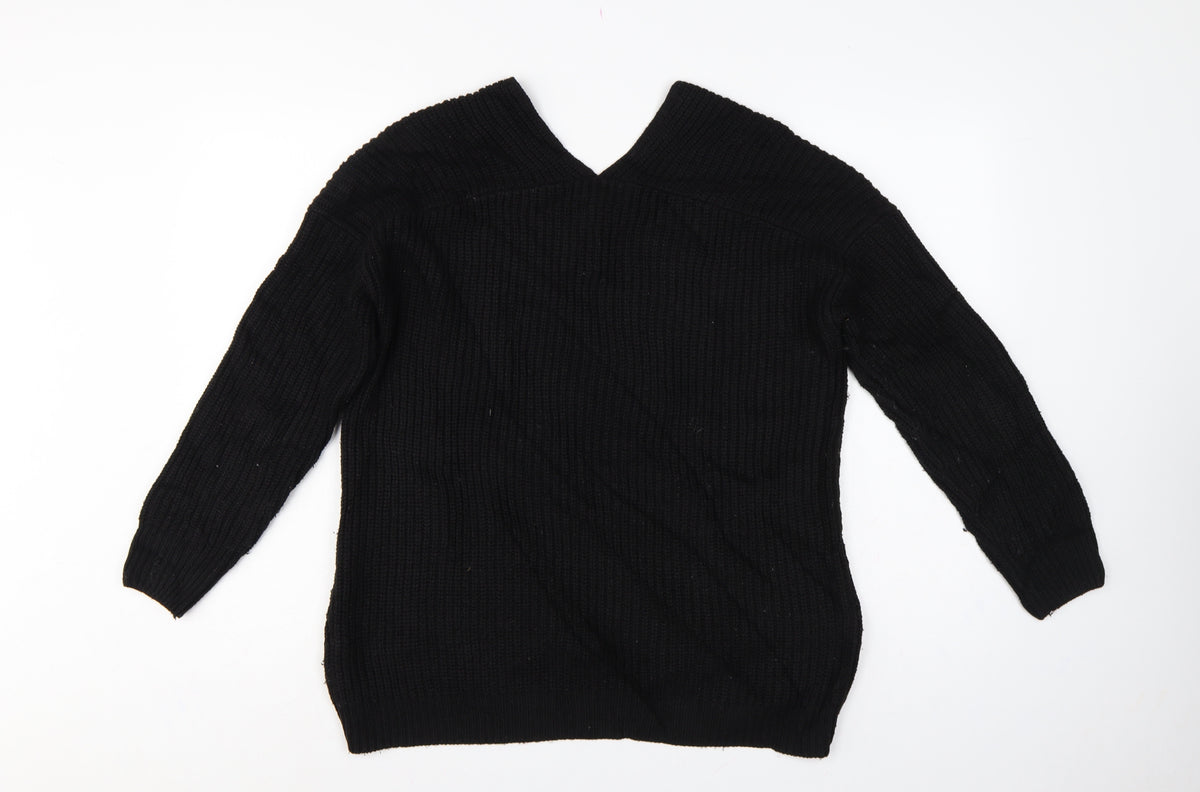 New Look Women’s Black Size S V-Neck Cable Knit Pullover Jumper