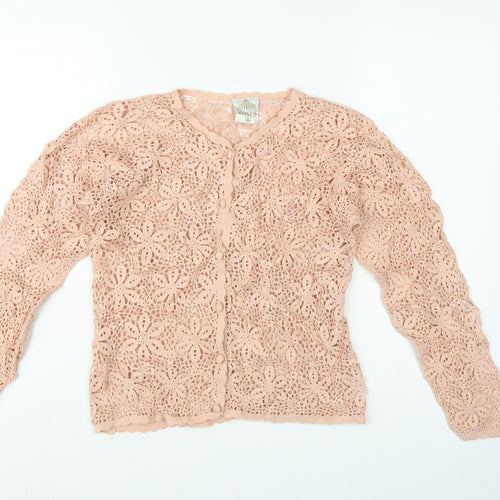 River Island Women Pink Size 10 Floral Crochet Button V-Neck Blouse