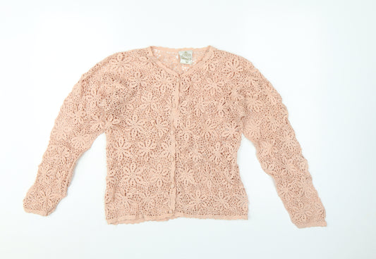 River Island Women Pink Size 10 Floral Crochet Button V-Neck Blouse
