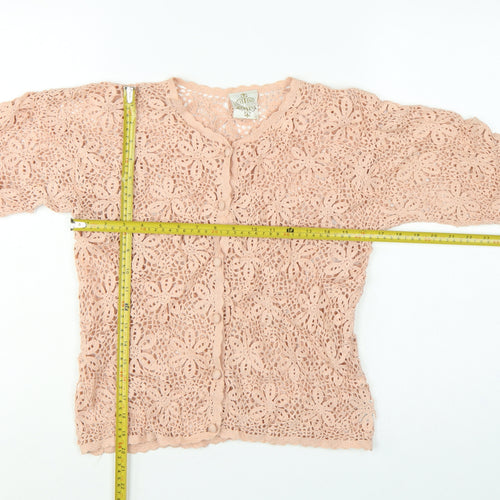 River Island Women Pink Size 10 Floral Crochet Button V-Neck Blouse