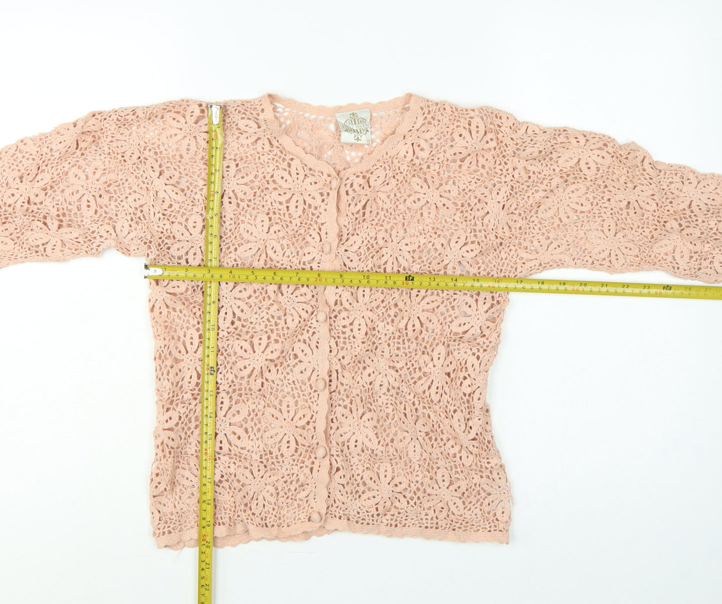 River Island Women Pink Size 10 Floral Crochet Button V-Neck Blouse