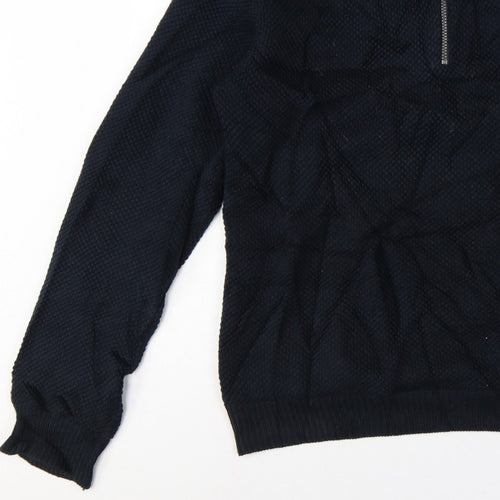 Holebrook Men’s Blue L 1/4 Zip High Neck Knit Jumper Logo Patch
