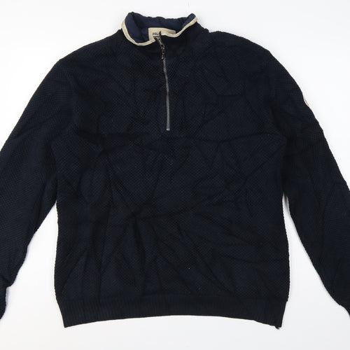 Holebrook Men’s Blue L 1/4 Zip High Neck Knit Jumper Logo Patch