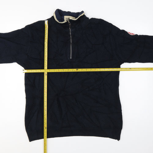 Holebrook Men’s Blue L 1/4 Zip High Neck Knit Jumper Logo Patch