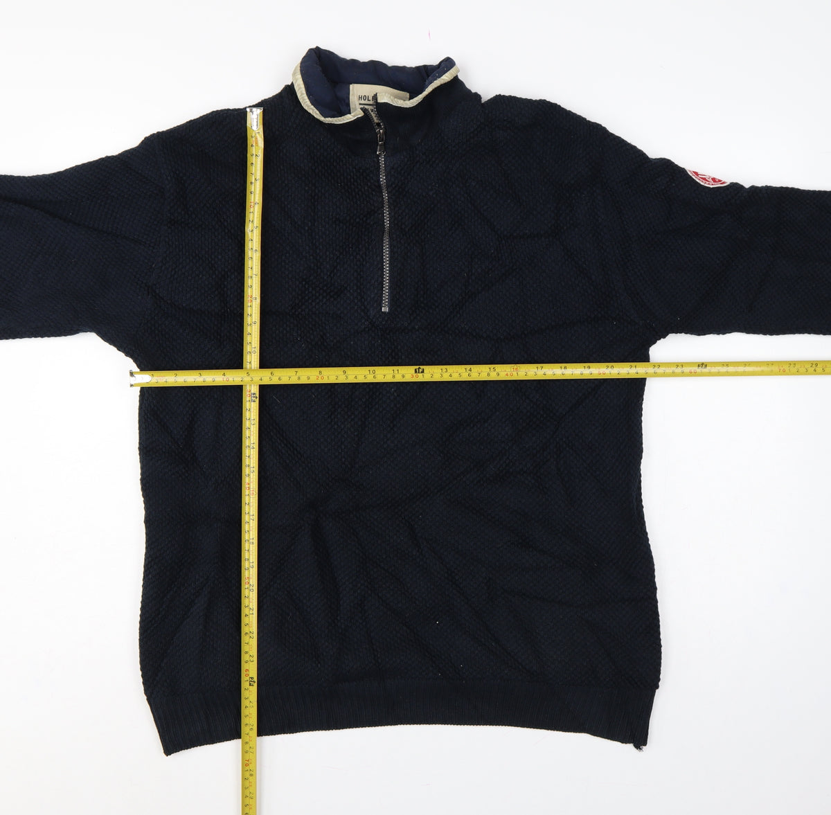 Holebrook Men’s Blue L 1/4 Zip High Neck Knit Jumper Logo Patch