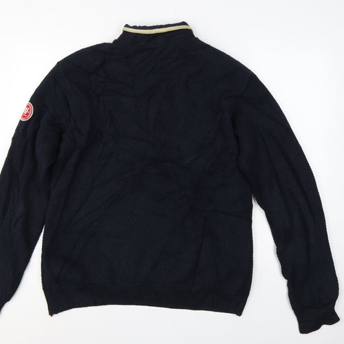 Holebrook Men’s Blue L 1/4 Zip High Neck Knit Jumper Logo Patch