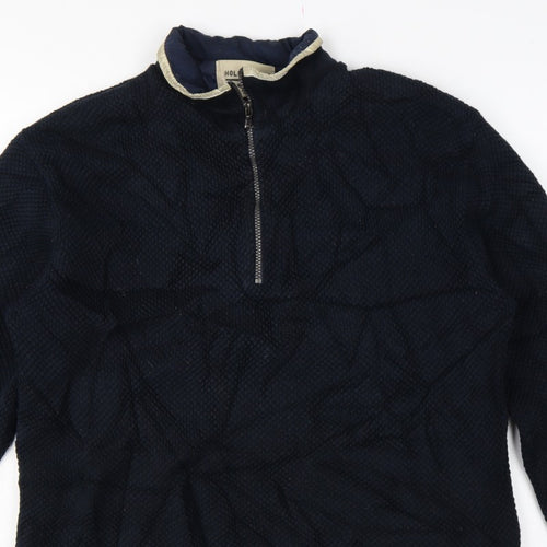 Holebrook Men’s Blue L 1/4 Zip High Neck Knit Jumper Logo Patch