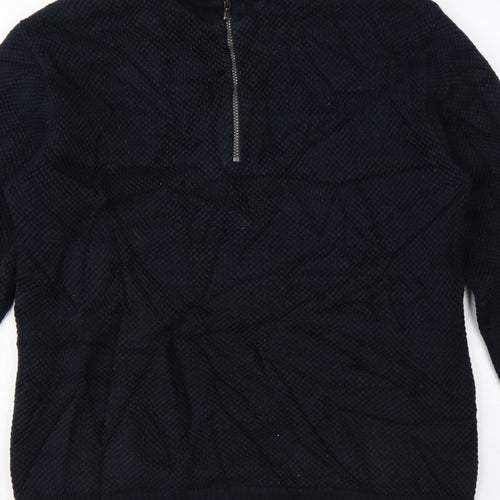 Holebrook Men’s Blue L 1/4 Zip High Neck Knit Jumper Logo Patch