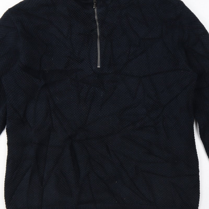 Holebrook Men’s Blue L 1/4 Zip High Neck Knit Jumper Logo Patch