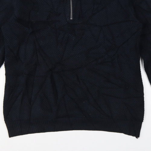 Holebrook Men’s Blue L 1/4 Zip High Neck Knit Jumper Logo Patch