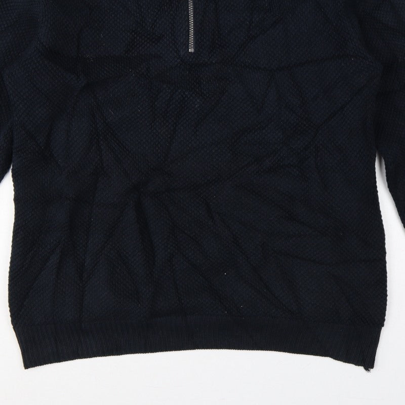 Holebrook Men’s Blue L 1/4 Zip High Neck Knit Jumper Logo Patch