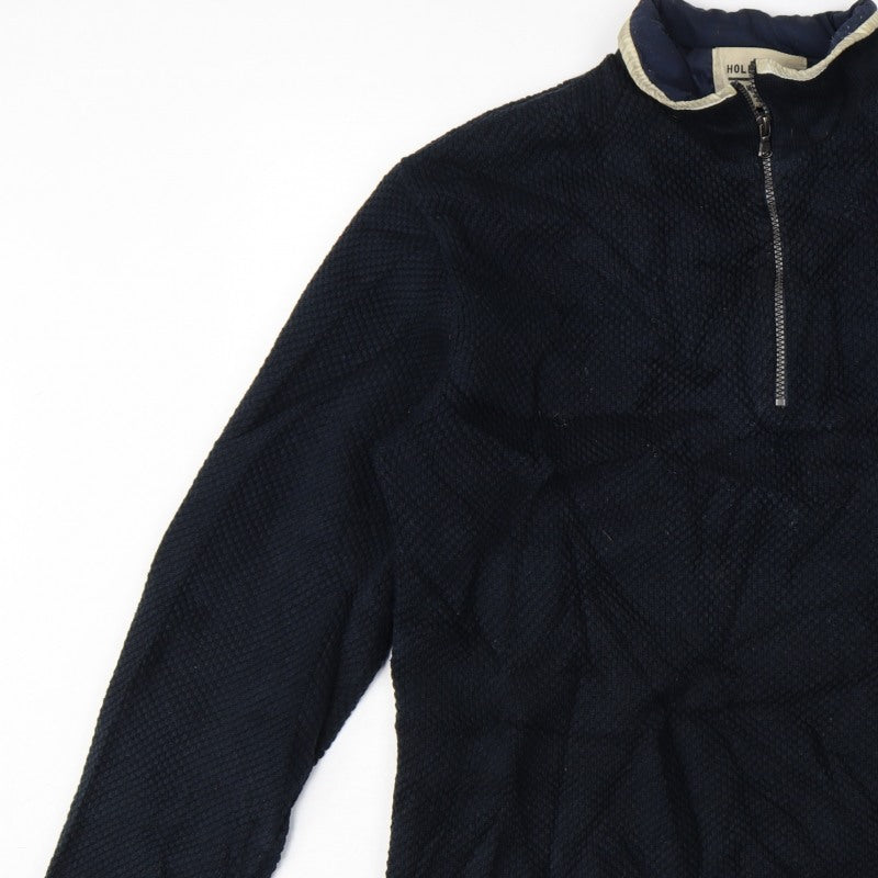 Holebrook Men’s Blue L 1/4 Zip High Neck Knit Jumper Logo Patch