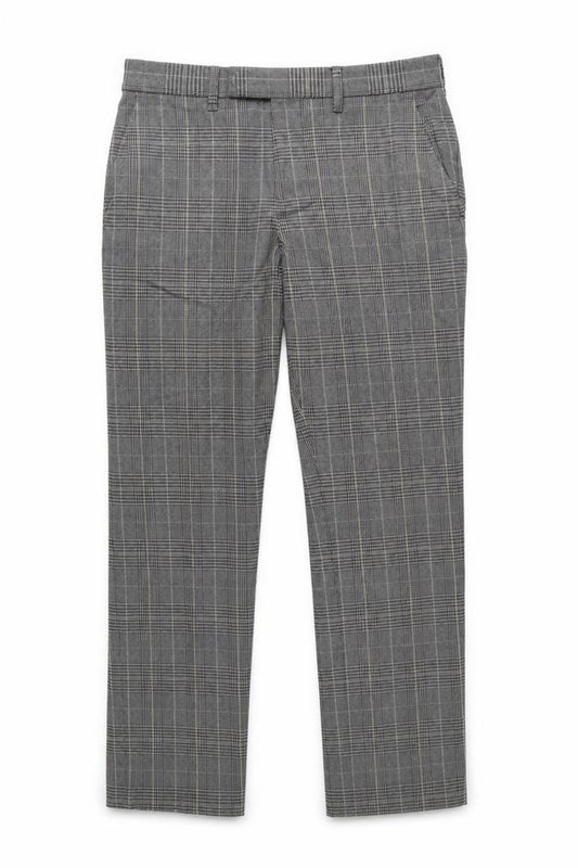 White Stuff Men's Grey Check Cotton Trousers Size 30 Regular Tapered