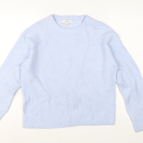 Marks & Spencer Women Blue M Rib Knit Crew Neck Pullover Jumper
