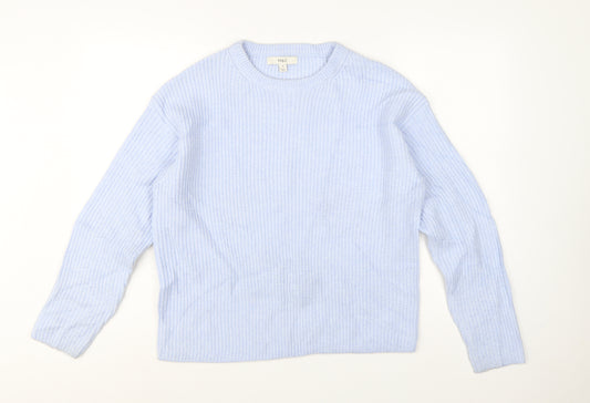 Marks & Spencer Women Blue M Rib Knit Crew Neck Pullover Jumper