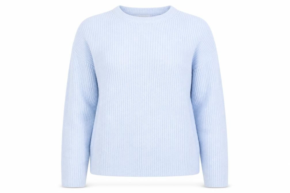 Front view of Marks & Spencer Women Blue M Rib Knit Crew Neck jumper