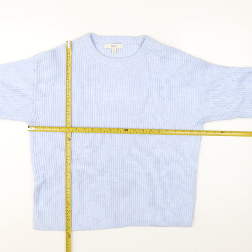 Marks & Spencer Women Blue M Rib Knit Crew Neck Pullover Jumper