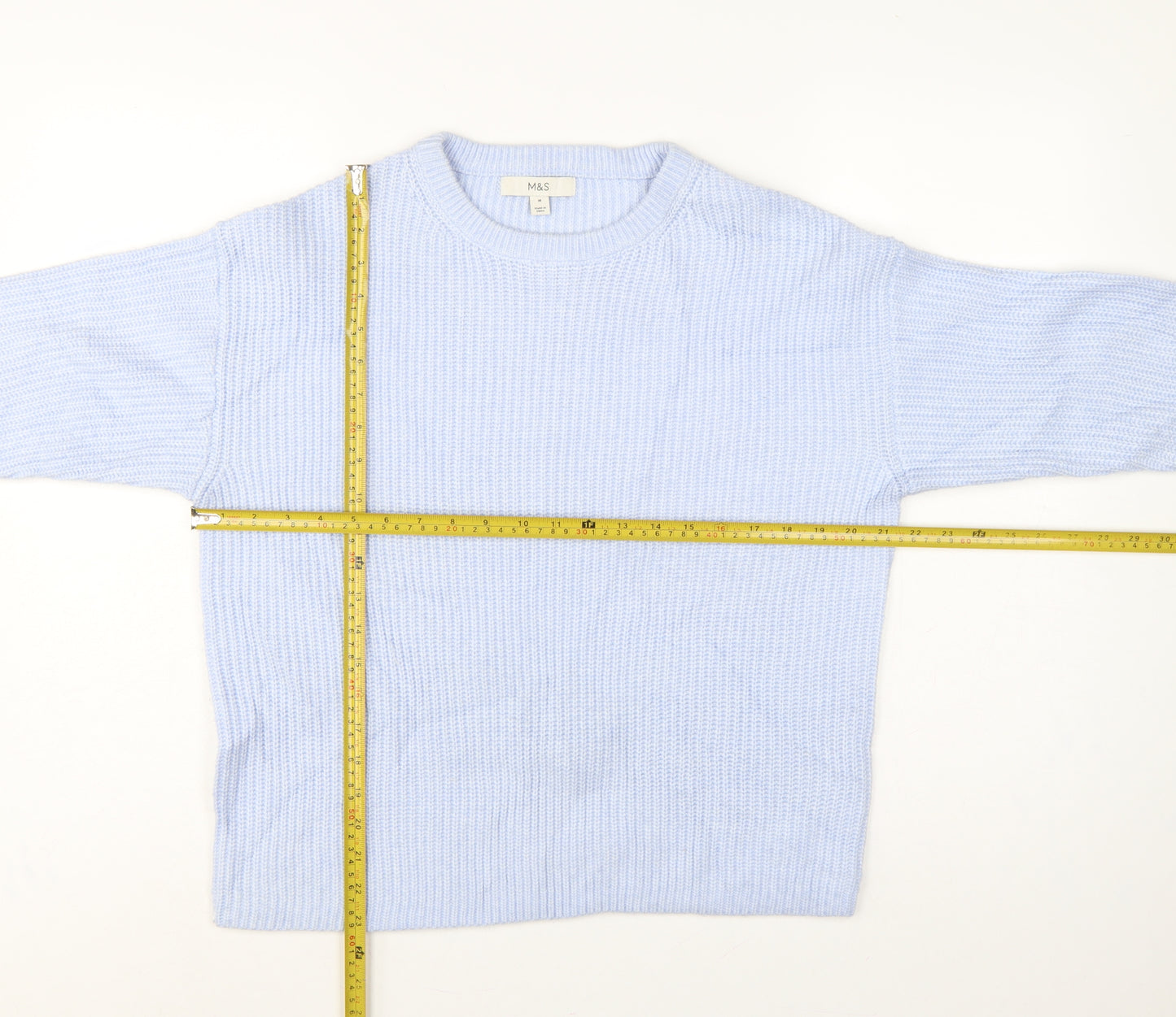 Marks & Spencer Women Blue M Rib Knit Crew Neck Pullover Jumper