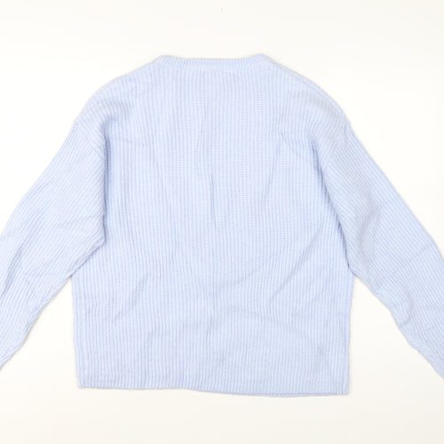 Marks & Spencer Women Blue M Rib Knit Crew Neck Pullover Jumper