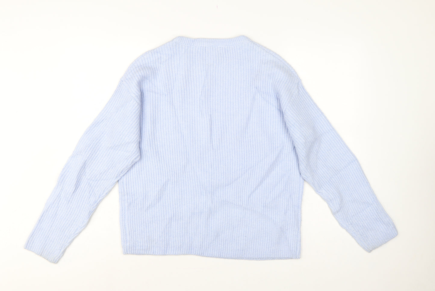 Marks & Spencer Women Blue M Rib Knit Crew Neck Pullover Jumper