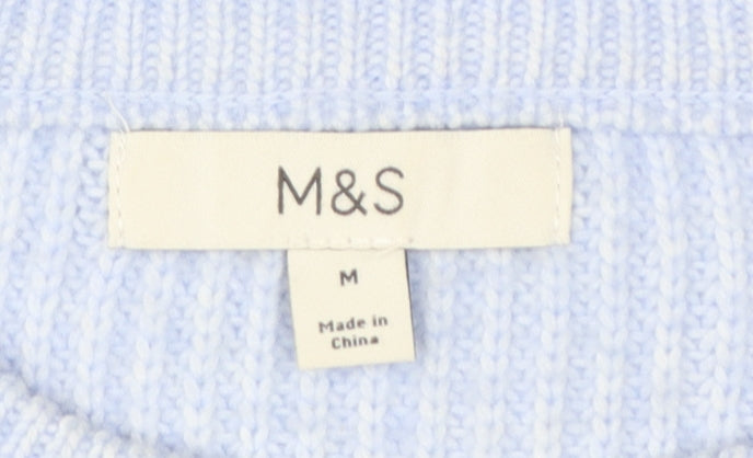 Marks & Spencer Women Blue M Rib Knit Crew Neck Pullover Jumper