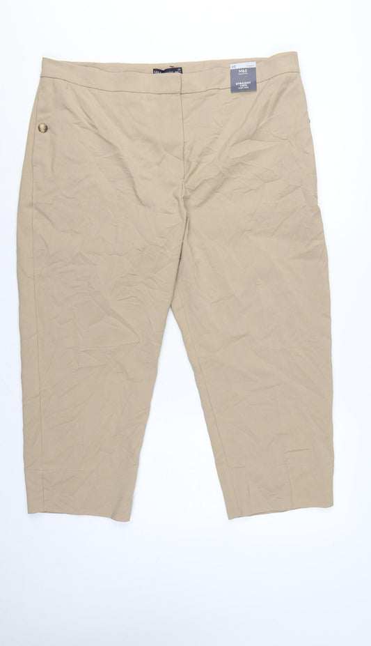 M&S Women Beige Size 20 High Rise Straight 7/8 Cropped Trousers