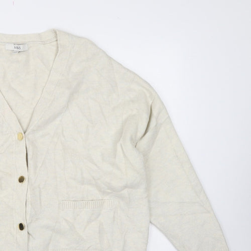 Marks and Spencer Women Ivory L V-Neck Button Pocket Cardigan