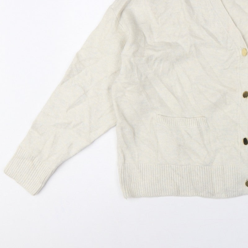 Marks and Spencer Women Ivory L V-Neck Button Pocket Cardigan