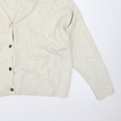 Marks and Spencer Women Ivory L V-Neck Button Pocket Cardigan