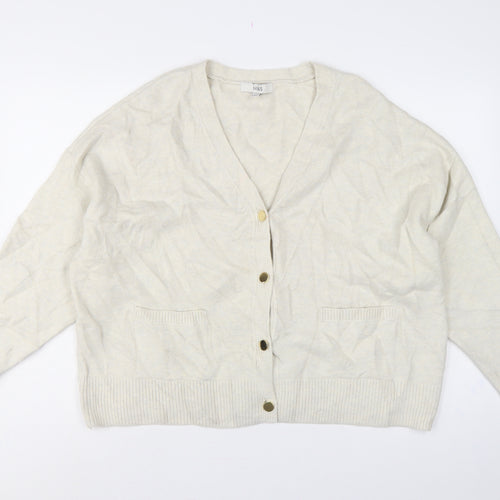 Marks and Spencer Women Ivory L V-Neck Button Pocket Cardigan