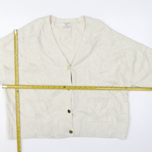 Marks and Spencer Women Ivory L V-Neck Button Pocket Cardigan