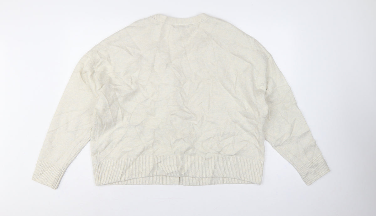 Marks and Spencer Women Ivory L V-Neck Button Pocket Cardigan