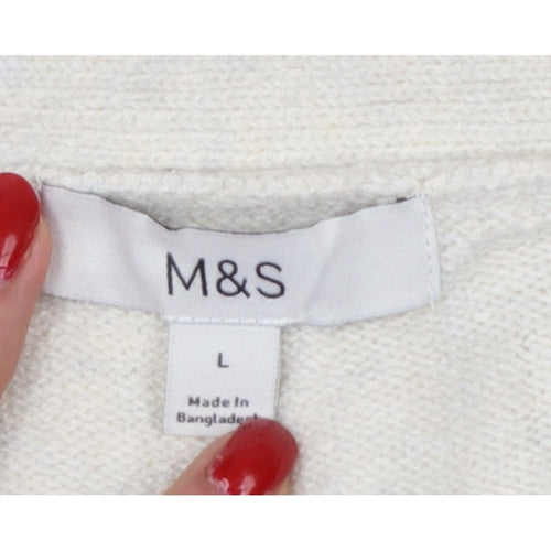 Marks and Spencer Women Ivory L V-Neck Button Pocket Cardigan