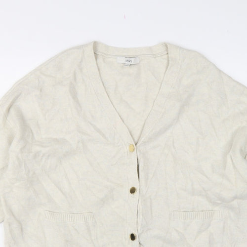 Marks and Spencer Women Ivory L V-Neck Button Pocket Cardigan
