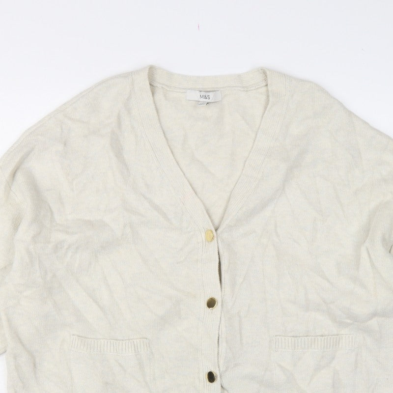 Marks and Spencer Women Ivory L V-Neck Button Pocket Cardigan