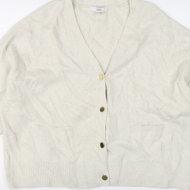 Marks and Spencer Women Ivory L V-Neck Button Pocket Cardigan
