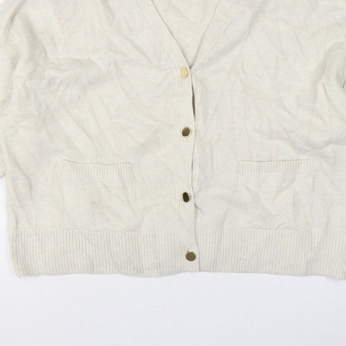 Marks and Spencer Women Ivory L V-Neck Button Pocket Cardigan