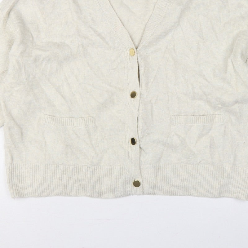 Marks and Spencer Women Ivory L V-Neck Button Pocket Cardigan