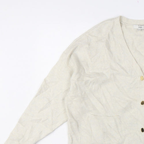 Marks and Spencer Women Ivory L V-Neck Button Pocket Cardigan